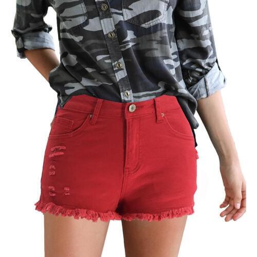 Plus Size Sexy Shorts Women Casual High Elastic Waist Denim Jean Short Fashion Button Pockets Tassel Denim Shorts 2019