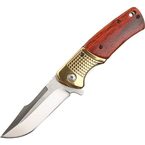 High Quality Flipper Folding Knife 440C Satin Drop Point Blade Wood + Steel Head Handle CK001