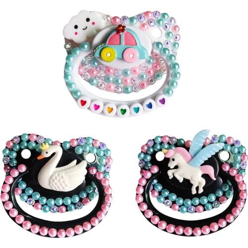 Unique handmade bling black adult pacifier Adult Sized Cute Gem Pacifier Dummy Silicone Nipple flower pacifier