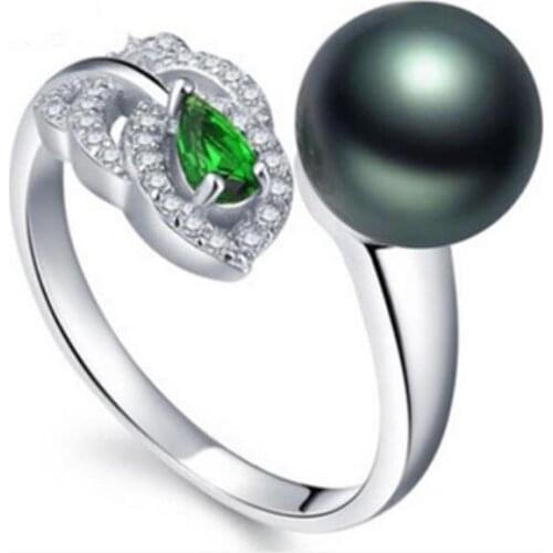 Eternal wedding Women Gift word 925 Sterling silver real Pony natural Tahiti black pearl ring opening day sea female adjustable