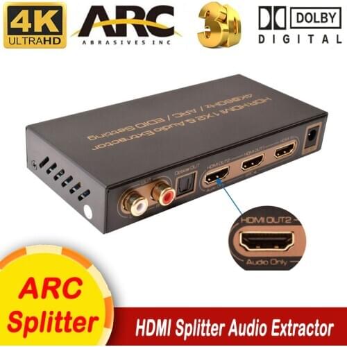 LPCM 7.1ch ARC HDMI audio splitter 1x2 4K HDR 2.0 HDMI Auido Extractor 2 Port Digital To analog Converter Toslink fiber L/R EDID