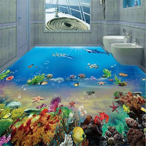 Beibehang Waterproof Bathroom Floor kitchen PVC papel de parede 3d Wall paper Self-adhesive Floor mural wall papers home decor