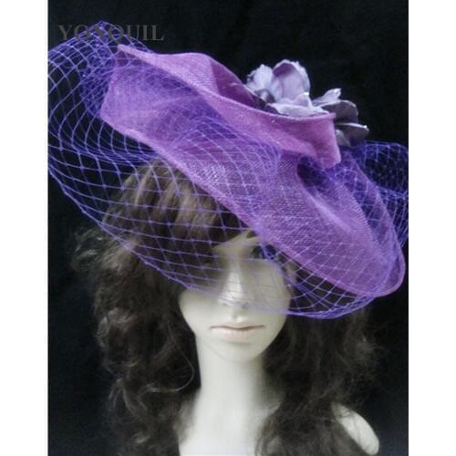 High Quality Sinamy Big Fascinatos Silk Flower And Veils Adorn Hat Fashion Bridal Hair Accessories Party Hats Wedding Hats