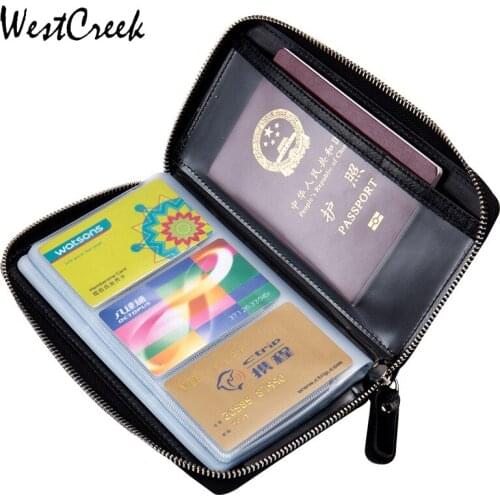 WESTCREEK Brand Anti Theft RFID Blocking Women Zipper Travel Passport Holder Men Business Credit Card Holder Minimalist Wallet