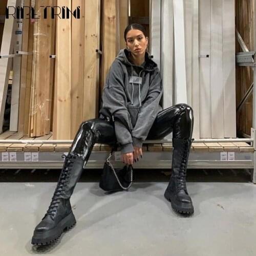 RIBETRINI 2020 Autumn New Arrival Luxury Brand Design mid-calf Boots Women Cool High Platform Boots Wedges Shoes Woman