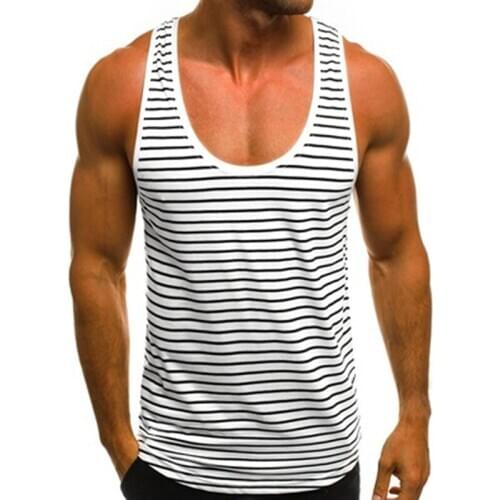 MenS Tank Top Muscle Fitness New Style MenS Casual Stripe Sleeveless Shirt Gym Sports Outdoors Vest Tops