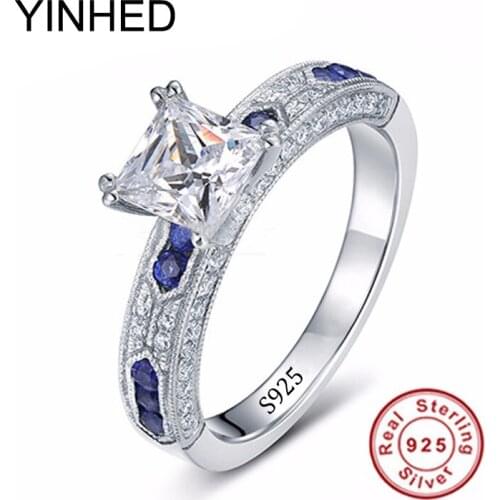 YINHED Luxury Princess Cut 1 Carat CZ Diamant Wedding Ring Set Solid 925 Sterling Silver Baroque Ring Women Jewelry R219