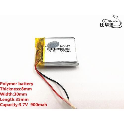 1pcs/lot Good Qulity 803035 3.7V 900mAH 083035 Polymer lithium ion / Li-ion battery for TOY,POWER BANK,GPS,mp3,mp4