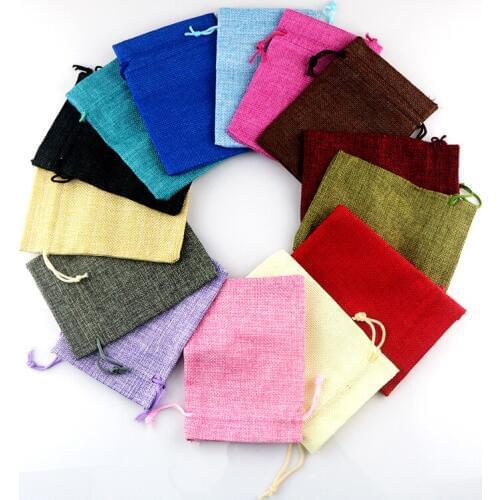 100pcs/lot) 7*9cm Mini Pouch linen Hessian hemp Jute drawstring small gift packaging Bag Wedding ring necklace jewelry