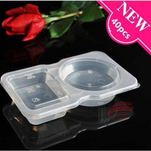 40pcs Creative double grid transparent disposable food container plastic cup 140ml pudding jelly yogurt sauce small cup with lid
