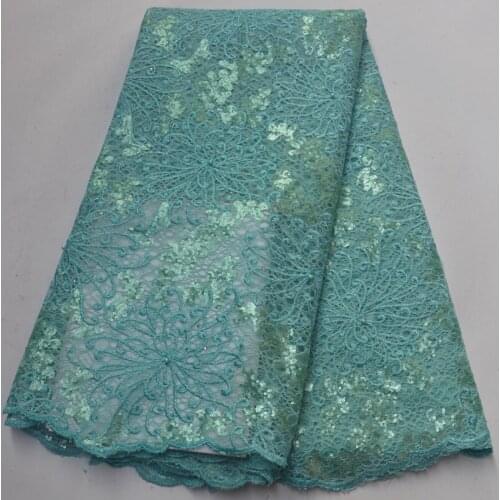 5yards/pc high quality French net lace fabric mint green African tulle lace fabric with sequins embroidery for dress FLP196