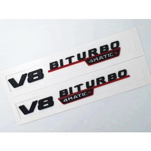 3D Car Sticker Chrome V8 BITURBO 4MATIC Letters Trunk Emblem Badge fit for Benz 2Pcs/set Black/Red