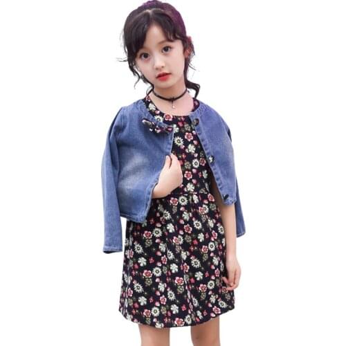 Girls Clothes Denim Jacket + Dress Girls Outfits Casual Style Girls Sets Spring Autumn Childrens Clothes Girl