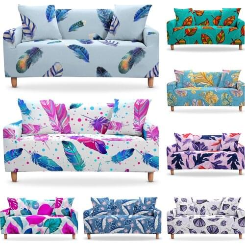 Elastic Feather Print Sofa Slipcover Tropic Florar Leaves All-inclusive Slip-resistant Sofa Covers For Living Room Couch Cover