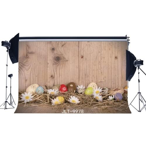 Happy Easter Backdrop Painted Eggs White Flowers Straw Rustic Wood Plank Spring Frohe Ostern Photography Background