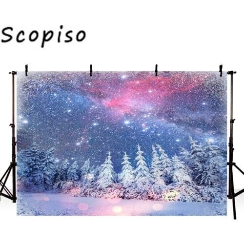 Scopiso Backdrop Fantasy Fairy Tale Forest Snow Glitter Starry Sky Christmas Decoration Photography Background for Photo Studio