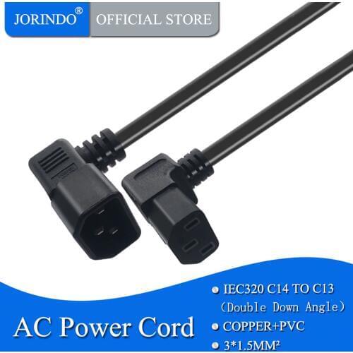 JORINDO 1.5M/4.9FT IEC320 C14 to C13 Double Down Angle Power Extension Cable,IEC320 C13 3 hole to C14 3 pin Adapter Cable