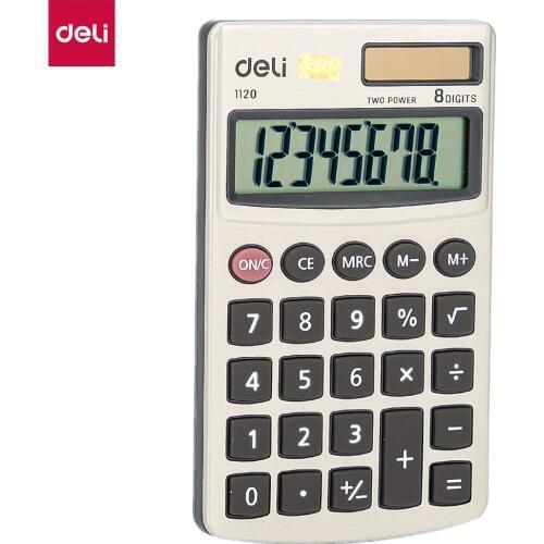 Deli E1120 Mini Calculator Metal Pocket Calculator 8-digit Cover Battery &Solar Dual Power hand carry business office stationery