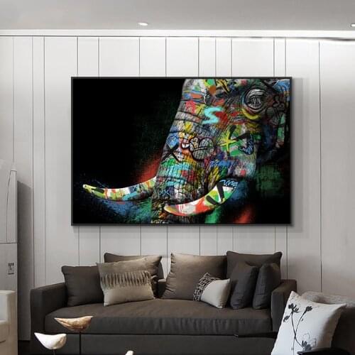Modern Graffiti Art Black Elephant Animal Oil Painting On Canvas Print Nordic Poster Wall Art Picture For Living Room Home Decor