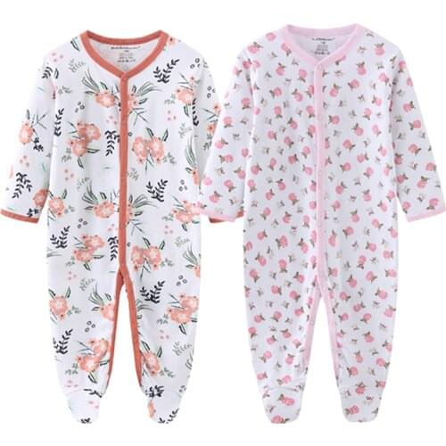 Baby Girl 2Pcs Romper Long Sleeves Pajamas 100% Cotton Toddler Boy Jumpsuits Infant Sleepwear Cartoon Print Newborn Clothes