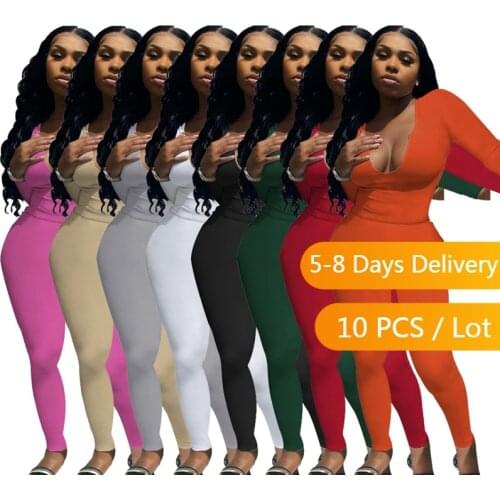 Bulk Item Wholesale Lots Autumn Sport Two Piece Set Women Long Sleeve Top and Skinny Pants Set High Elastic Bodycon Tracksuit