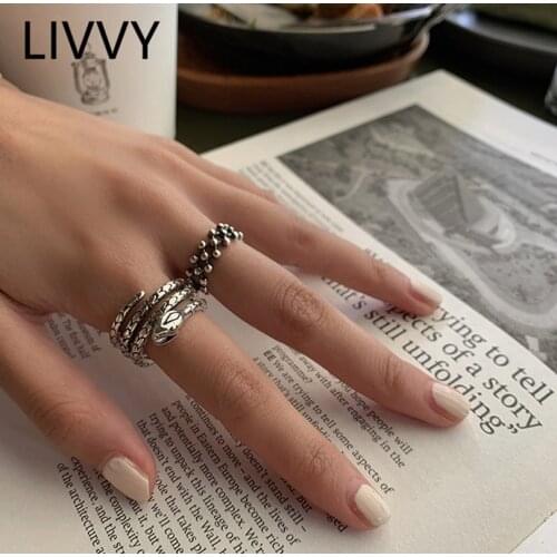 LIVVY Silver Color Trendy Snake Animal Finger Rings For Women Dot Vintage Open Party Ring Girls Gift