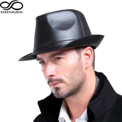 LUCKYLIANJI Vintage England Style Genuine PU Leather Hat Man Jazz Trilby Cap Visor Outdoor Fit for Men / Women