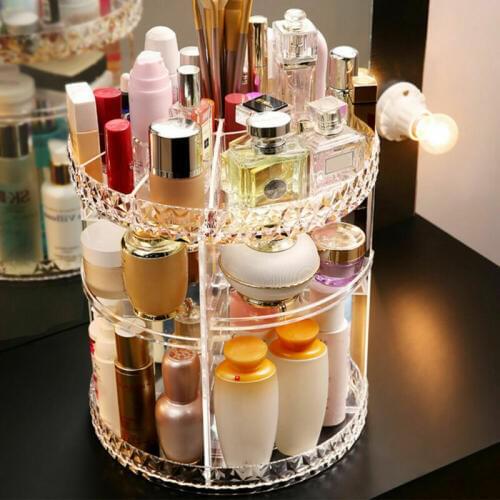 Fashion Women Rotating Makeup Organizer Cosmetic Crystal Storage Box Shelf Rack Holder 360 Degree Display us