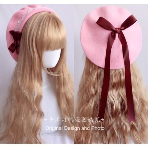 Soft Girl cute Sweet Multicolor Bowknot Ribbon Woolen Hat Retro BeretSoft Girl cute Sweet Multicolor Bowknot Ribbon Woolen Hat