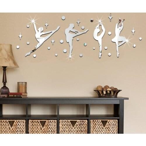 34 Pcs/Set 3D Acrylic Mirror Surface Wall Sticker Ballet Dance Girls Design for Dance room Kindergarten Wall Decoration 60067