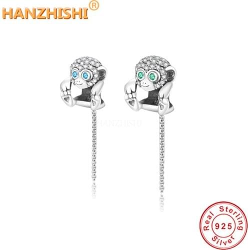 2020 New Summer 925 Sterling Silver Pave Clear Zircon Monkey Charms Beads Fit Original pandora Necklace Bracelets DIY Jewelry