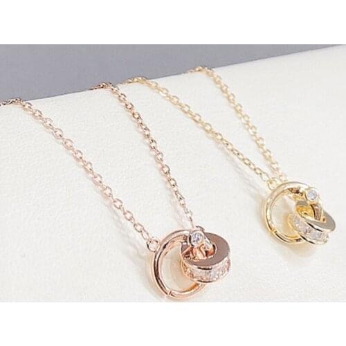 BOTU 2021 New Exquisite Double Ring Pendant Necklace Women Designed Zircon Necklace Elegant Student Trendy Ornament for Women