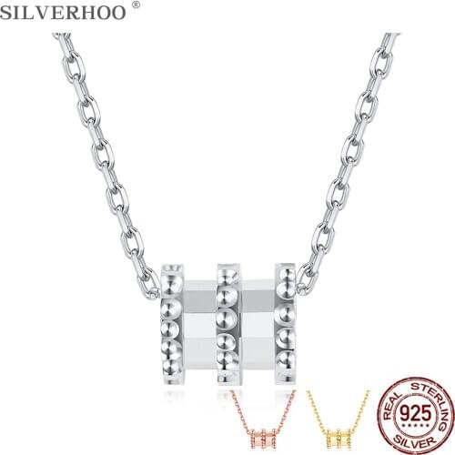 SILVERHOO S925 Sterling Silver Round Scroll Wheel Pendant Necklaces For Women 3 Colors Chokers Necklace Female Fine Jewelry Gift