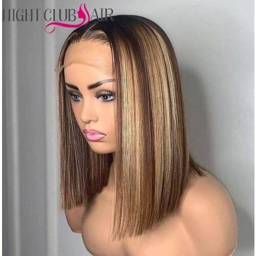 Highlight Bob Wig Short Straight Lace Closure Human Hair Wigs Ombred 4x4 Indian Colored Short Bob T Part Lace Wigs for Woman