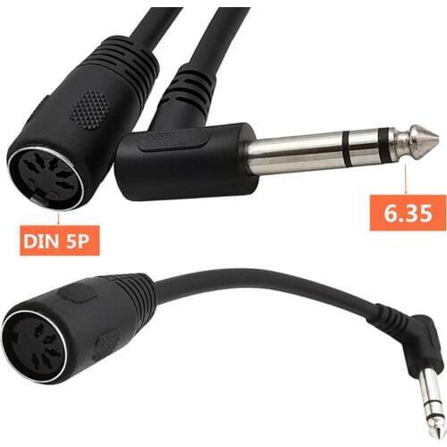 6.35mm 1/4" Male Plug Right Angled Stereo to Din MIDI 5 Pin Female Jack Socket Audio AMP Adapter Cord Cable 15cm