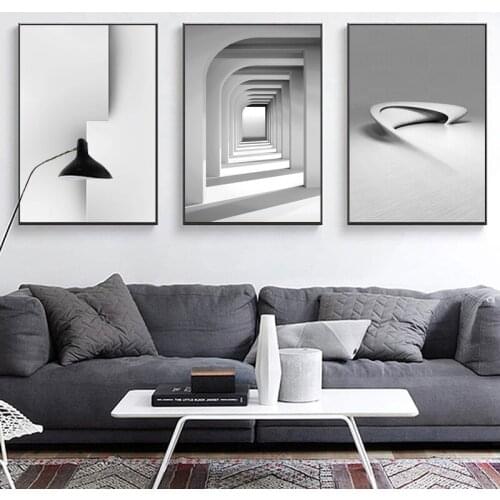 Nordic posters, black and white, spatial geometry, wall art, canvas, modern painting, abstract lines, living room pictures