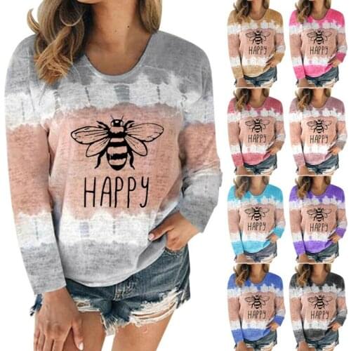 Plus Women Long Sleeve Gradients T Shirt Printed Travel Jumper Loose Blouse Top