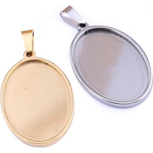Reidgaller 5pcs stainless steel oval cabochon tray 20x30mm dia gold plated pendant base settings diy blank jewelry bezels