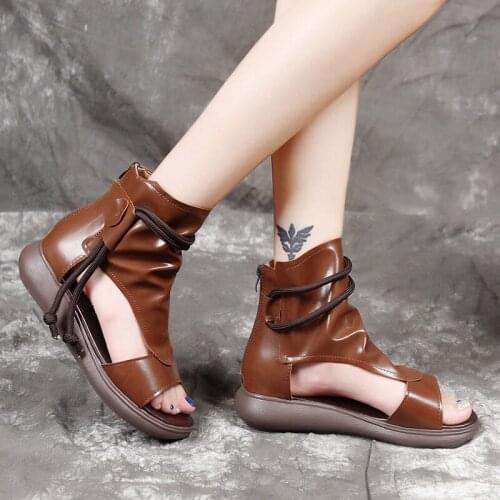 Soft Sole Platform Sandals Womens Slope Heel Retro 2021 Summer Rome High-top Increased Sponge Cake Bottom Ethnic Style Net Red