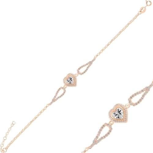 Silver 925 Sterling Heart Zircon Stone Bracelet