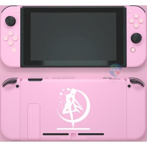 Cute Custom Console Back Plate with Controller Housing Shell Case with Full Set Buttons for Nintendo Switch Joycon Accessories