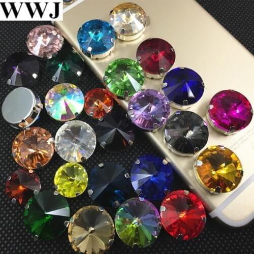 All Colors Rivoli Glass Crystal Sew On Stone With Metal Cup Claw Setting 6mm,8mm,10mm,12mm,14mm,16mm,18mm Rivoli Beads Jewelry
