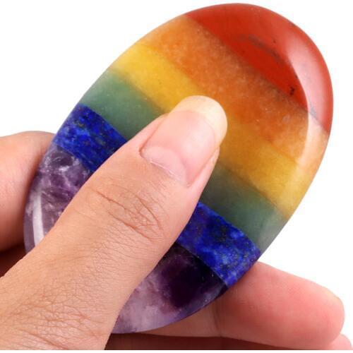 TUMBEELLUWA Healing 7 Chakra Crystal Oval Thumb Worry Stone for Anxiety Stress Relieve,Reiki Palm Pocket Energy Stone