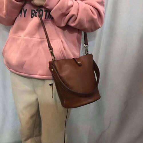 Women Bucket Bag Genuine Leather Handbag Female Crossbody Shoulder Bags Luxury Designer Ladies Hand Bag Portable Purse Small Bag