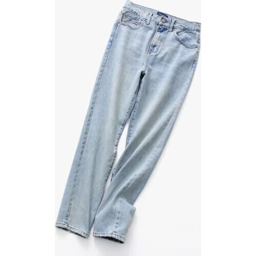 2019 summer Casual hole Jeans Women light blue High Waist Skinny Jeans Female Straight leg jeans Denim Pants