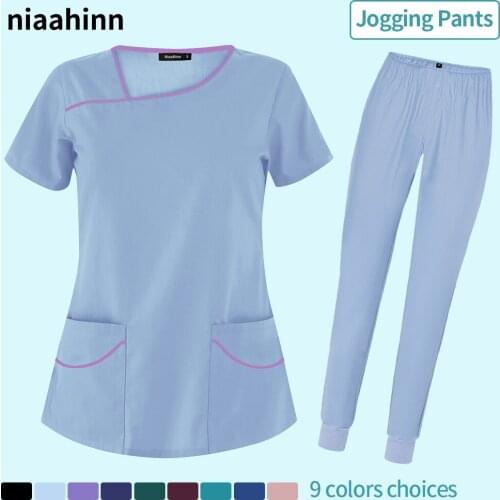 Womens Nursing Scrubs Uniform Short-sleeved Overalls Surgical Medical Suits Nurse Accessories Doctor Work Clothes Surgery Suits
