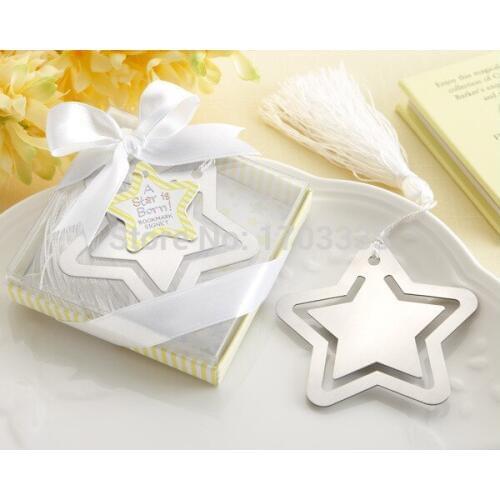 300PCS Home Party Favor GIft Box Hollowed Star Bookmark With White Tassel For Baby Shower Christening Wedding Favours Bomboniere