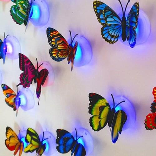 5PCS 3D Decorative Butterflies LED Wedding Party Decoration Lamp Stickers Luminous LED Butterfly Wall Sticker