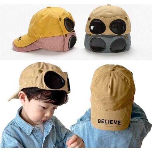 4-8 Years Old Cotton Boy Girl Letter Believe Embroidery Baseball Cap Summer Children Personality Sunscreen Goggles Sun Hat U49