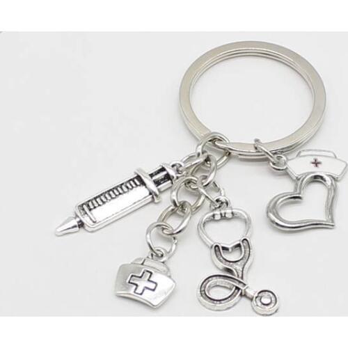 New medical box nurse medical key chain needle syringe stethoscope stethoscope key ring jewelry graduation gift
